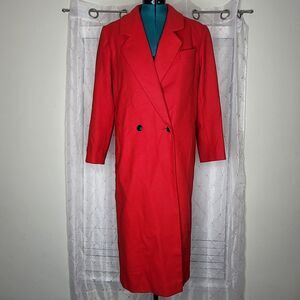 Vtg Adolfo Classics Red 100% New Pure‎ Wool Warm Heavy Overcoat Coat Size 12